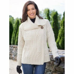 Best Pirce ⌛ Vermont Country Store 👩 Women's Irish Wool Asymmetrical Cardigan Denim 👍