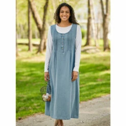 Budget ⭐ Vermont Country Store Denim Pintuck Jumper 👍