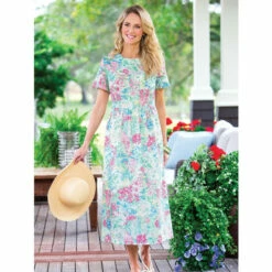 Buy ✨ Vermont Country Store All-Cotton Watercolor 👗 Dress Pink Floral 🛒