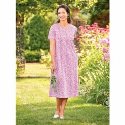 Best Sale 🔔 Vermont Country Store Fresh Florals Cotton A-Line 👗 Dress Fuchsia 🔔