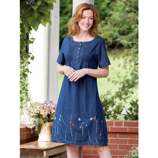 Cheapest π€© Vermont Country Store Embroidered Denim Pintuck π Dress π - Image 3
